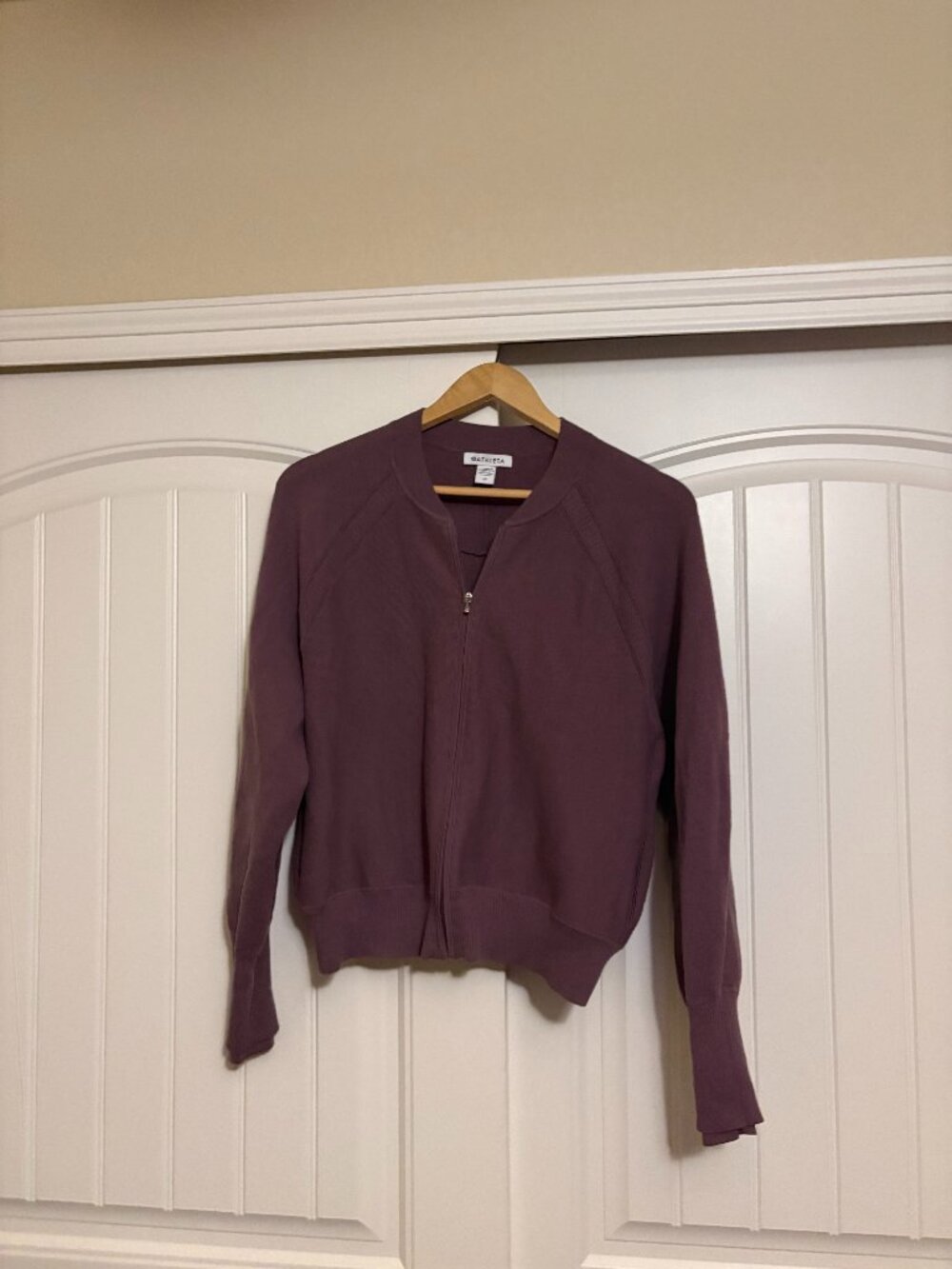 Athleta Advantage Cardigan Sweater 1X Purple Full Zip Lyocell Polyester Pockets